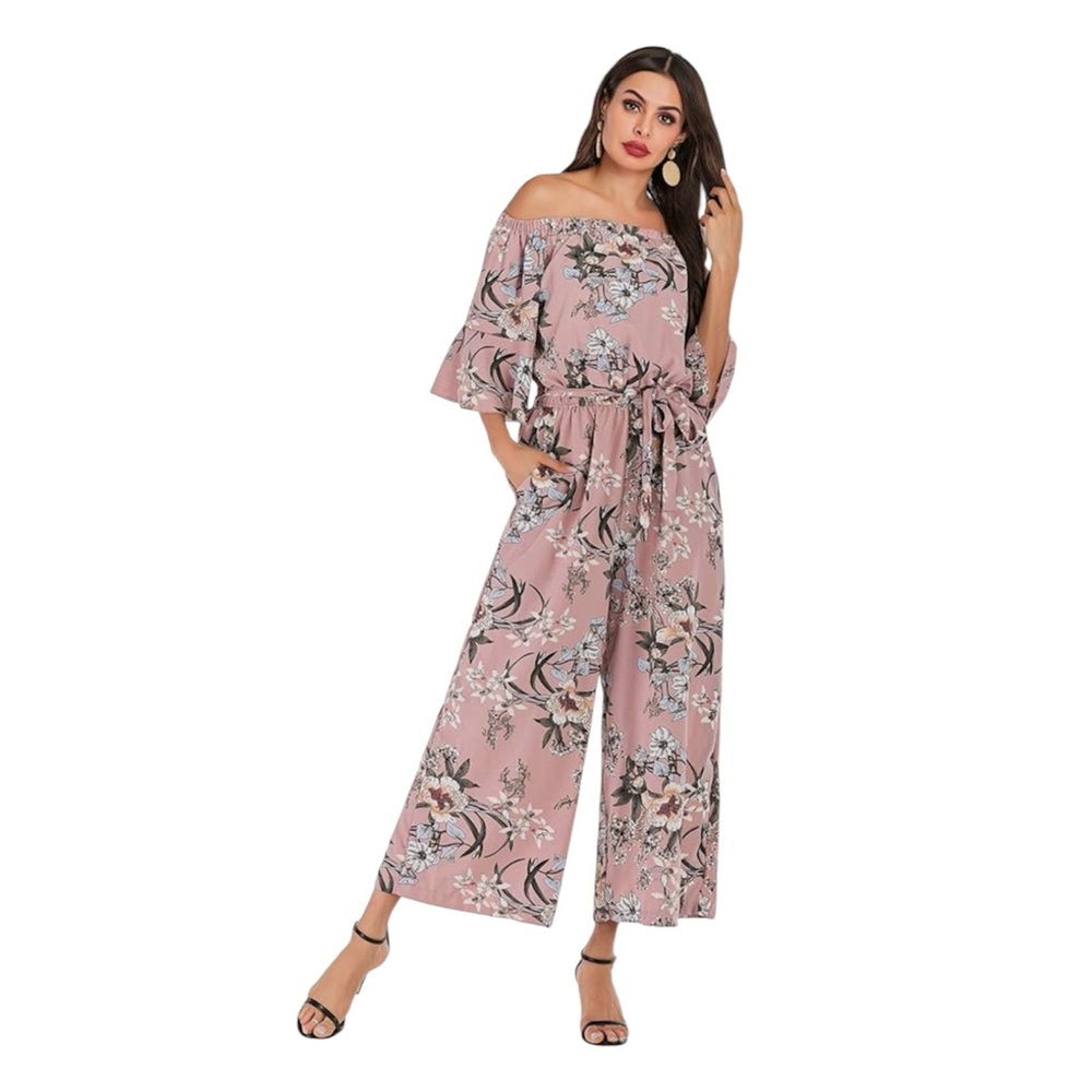 Pink Floral Jumpsuit Size M NWOT